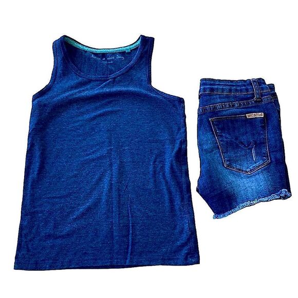 🌴 Next Girls M/8 Navy Blue Tank - Picture 1 of 7